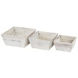 Set 3 boluri din lemn Mendler Shabby Vintage, alb