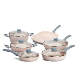 Set de tigăi cu mâner și capac, gri, 10 piese Bisetti Stonerose