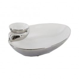 Bol decorativ din ceramică Mauro Ferretti Soap, alb-argintiu