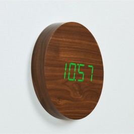 Ceas de perete maro cu LED verde Gingko Square