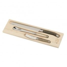 Set 3 tacâmuri pentru mic dejun, în cutie de lemn, Jean Dubost Linen Mix
